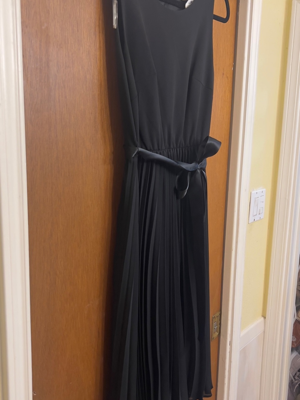 Shelby & Palmer Black Pleated Maxi Dress with Waist Tie